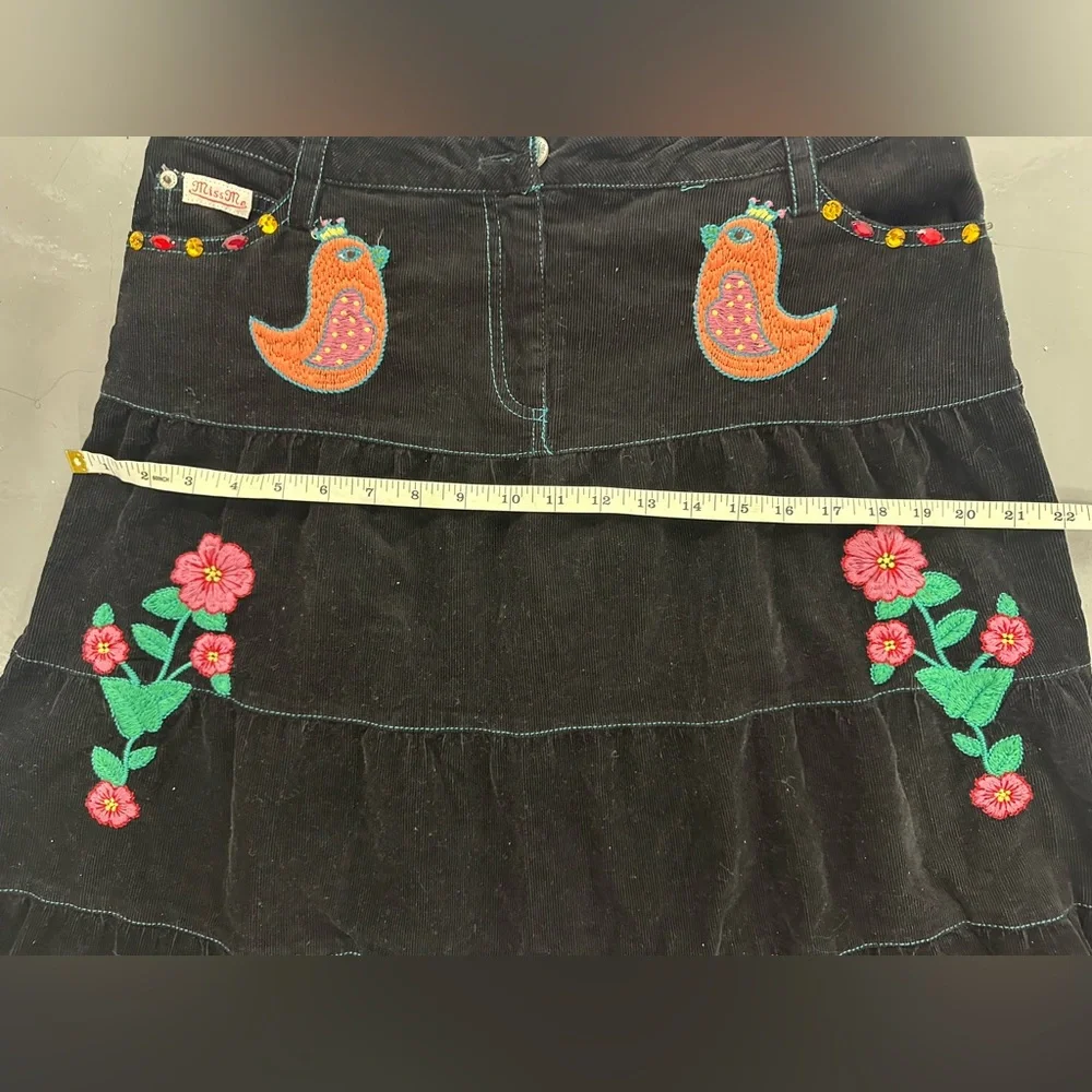 Miss Me Black Embroidered Corduroy Skirt with Floral & Bird Motifs - Picture 4 of 10